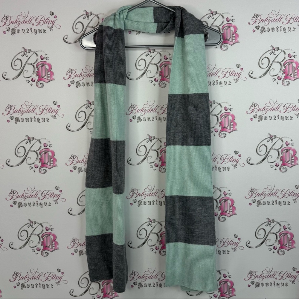 French Connection scarve striped knit Mint and Gray Striped Scarf